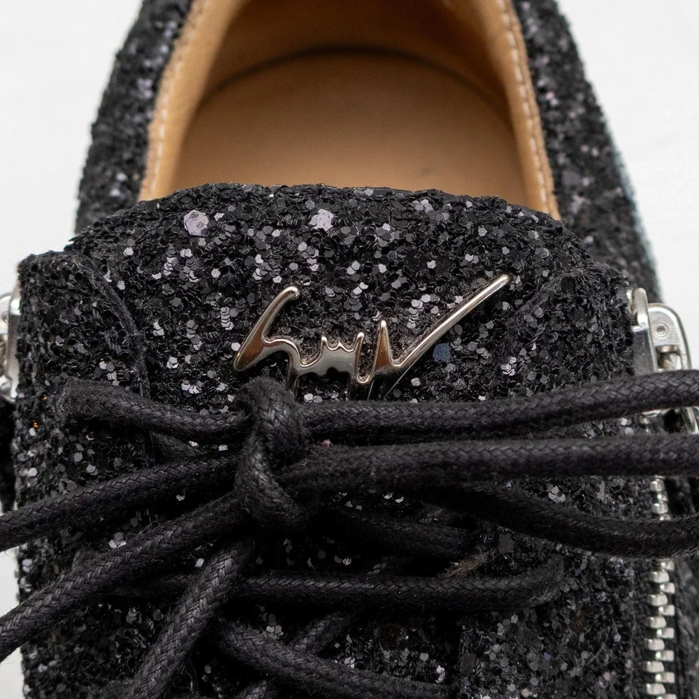 Giuseppe Zanotti Black Glitter Jour Nuit Side Zip Sneakers EU 37 US 7